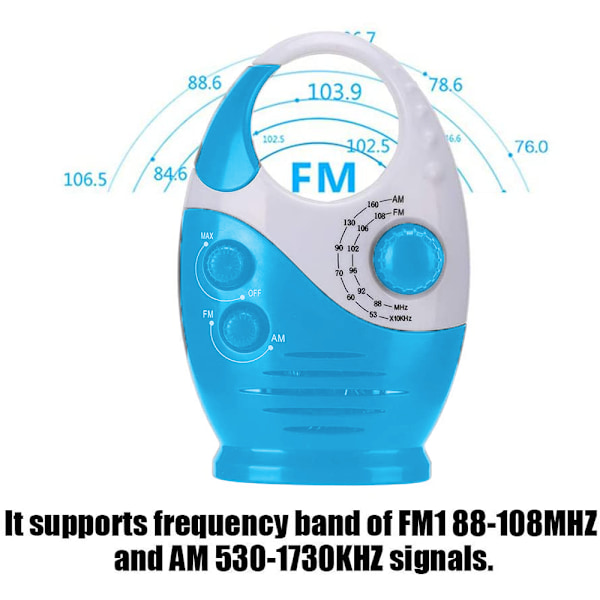 Bärbar vattentät duschradio, justerbar volym, AM FM