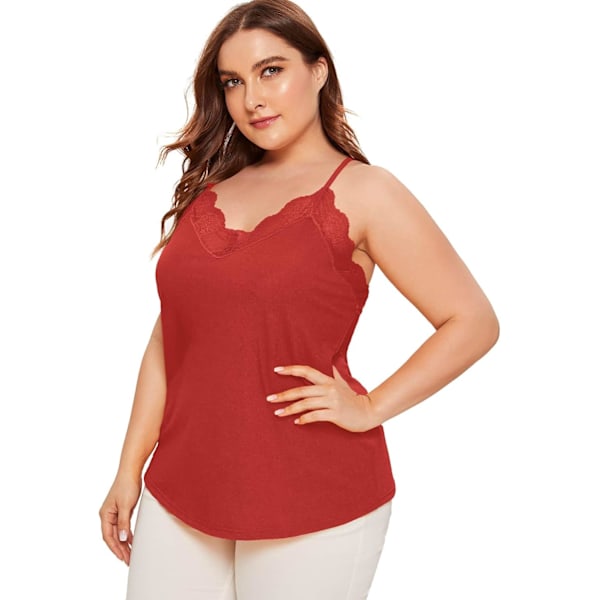 Dam Plus V-ringad Ärmlös Spetskant Spaghettiband Camisole Cami Linne Light Red Large Plus