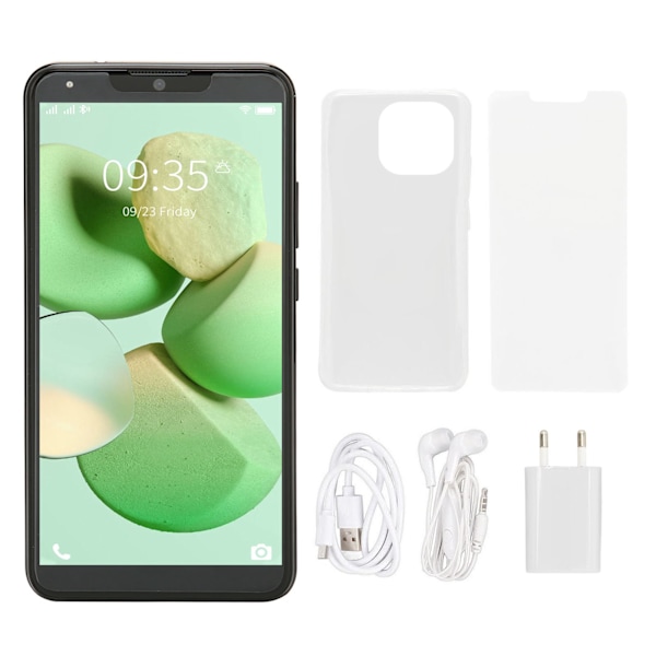 6.0 Tum HD IPS-skärm Smartphone 1G RAM 8G ROM Dubbla SIM Ansiktsupplåsning Telefon för Android 10 100-240V Svart EU-kontakt