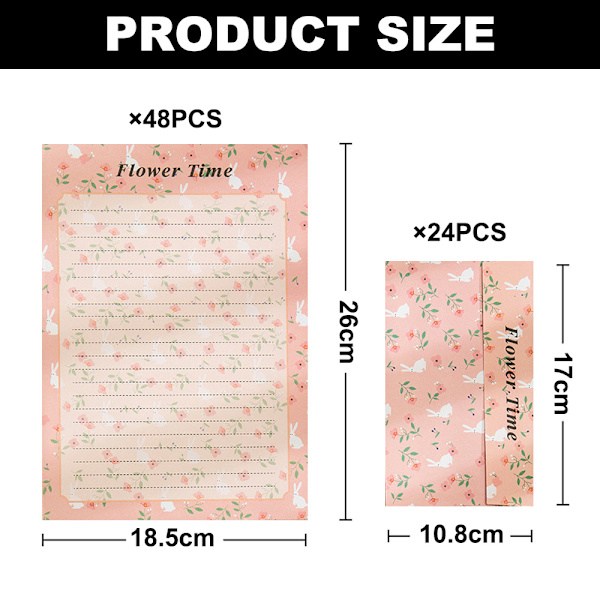 Brevpapper 48 ark, kuvert 24 st, blommigt skrivande