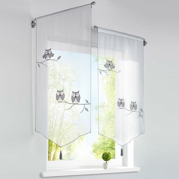 1 stk. vinduesgardin BxH/60x120CM Transparent Polyester Grå Ugle