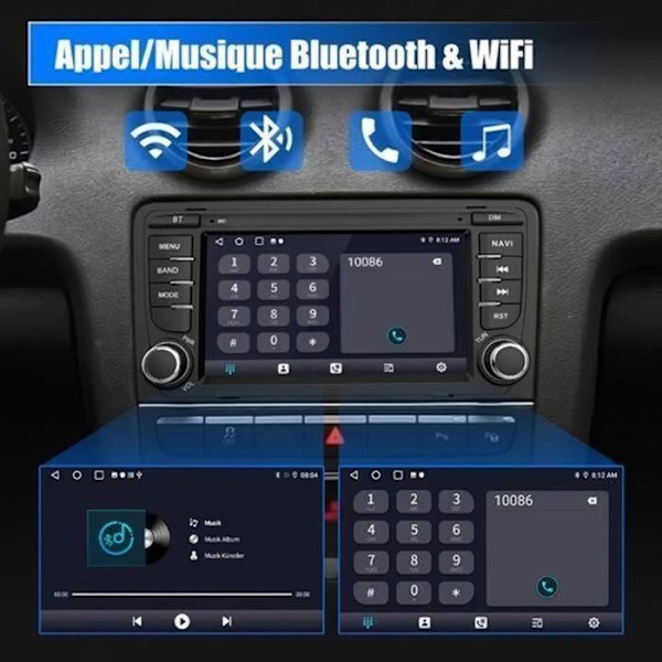 AWESAFE Android 12 Bilradio för Audi A3 8P/S3/RS3/Sportback med 7 tums pekskärm Bluetooth GPS FM RDS USB WiFi