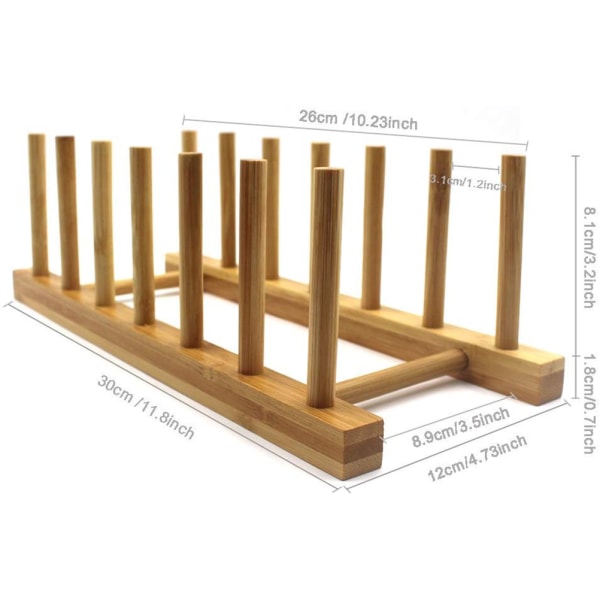 Diskställ i bambu för kök, tallrikshållare med 6 fack, lockhållare