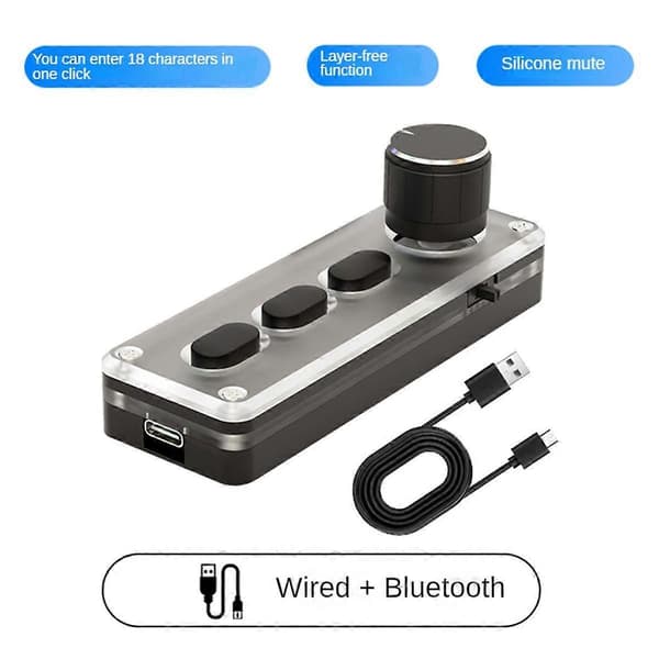 Makro Mekanisk Tastatur Mini Gaming Tilpasset Programmering Tastatur Silikon Stille 3 Taster 1 Knapp Bluetooth Tastaturer Svart