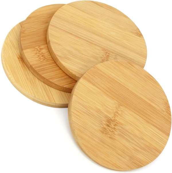 100*100*7mm, 4 kpl, Bambualusetit - Pyöreät lasinaluset - Aluset
