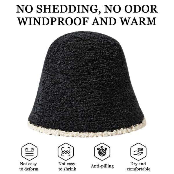 Varm Ull Cloche Hatt Enfärgad Vinter Bucket Hatt