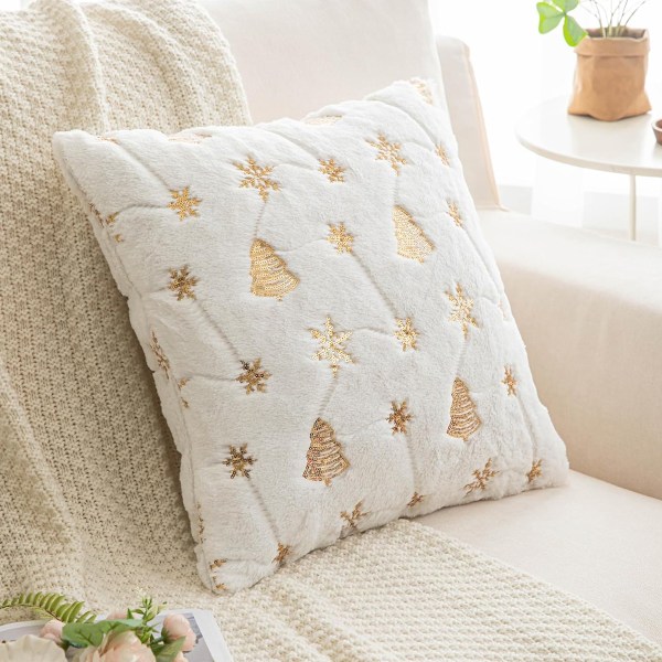 Julglitter plysch kuddfodral lätt lyx snö semester vardagsrum soffa dekoration White gold