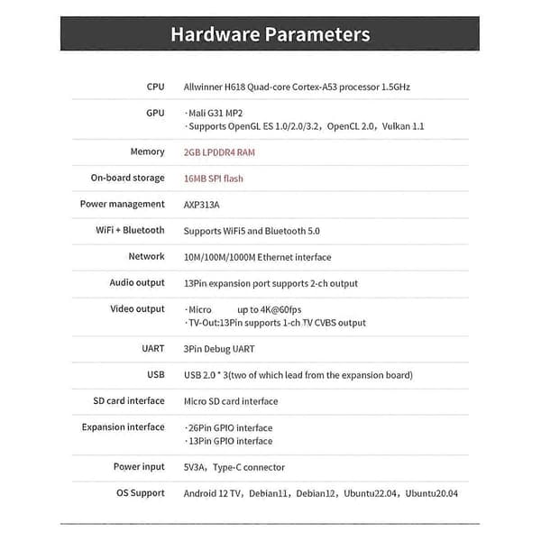 För Zero 3 Single Board Computer 2GB Ram Allwinner H618 Chip Wifi-BT5.0 Zero3 Utvecklingskort