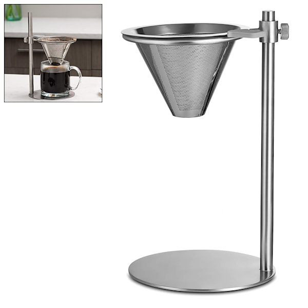 Justerbart kaffeställ i rostfritt stål med dubbla filter