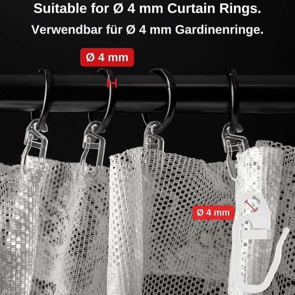 120 x Gardinkroker med 4 mm hull, egnet for gardinringer