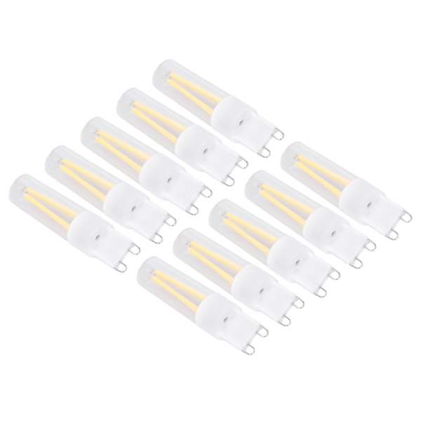10 st G9 LED-lampor Varmvitt Lång Filament 500lm Flimmerfri Keramisk Bas Lampa för Kronljus Taklampor 110V