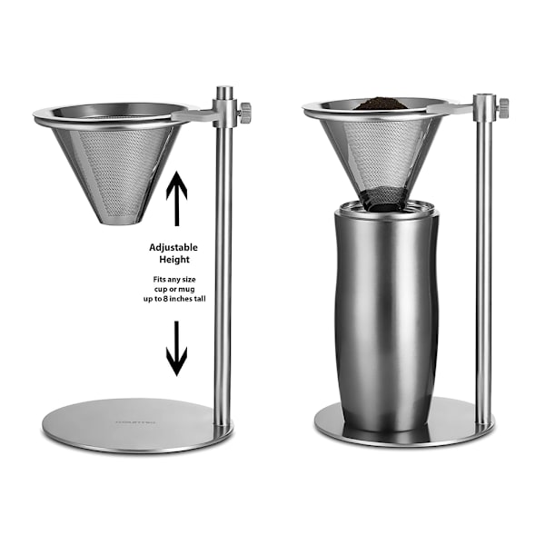 Justerbart kaffeställ i rostfritt stål med dubbla filter