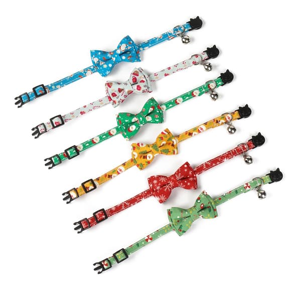 2-pack/set julhalsband för katt med säkerhetsspänne, söt fluga och bjällra, justerbara säkerhetstillbehör för husdjur Pattern C
