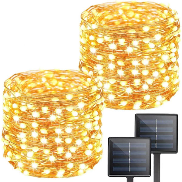 Solcellslingor, 2-pack 100 LED utomhus solcellslampor,