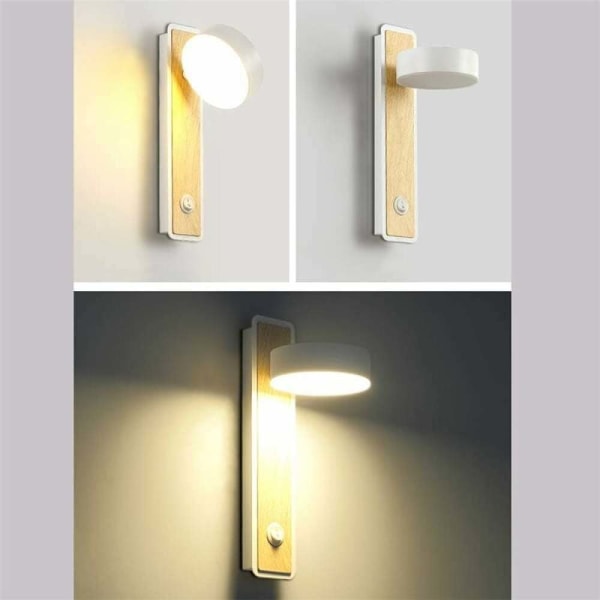 LED vägglampa - modern inomhusvägglampa - massiv trävägglampa med knappbrytare 350° roterbar vinkel lämplig för hotellkorridor trappor