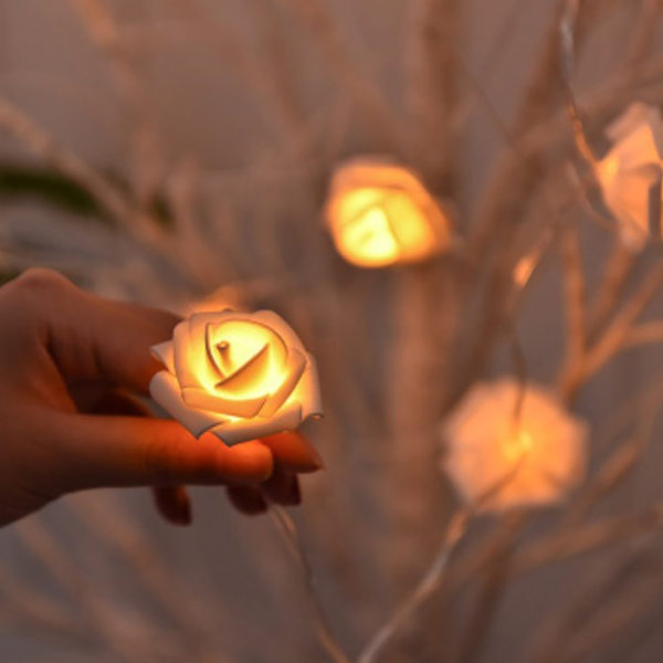 Rosa ros blomster ljusslinga batteridriven 10LEDs fe