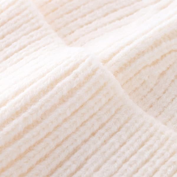 Herre Dame Vinter Ribstrikket Hue med Opsmøg Varm Tyk Skull Cap White