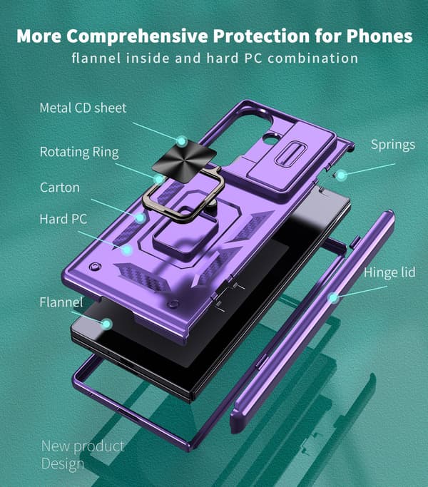 Kameradeksel med pop-up og ringstativ til Samsung Galaxy Z Fold 5 Purple