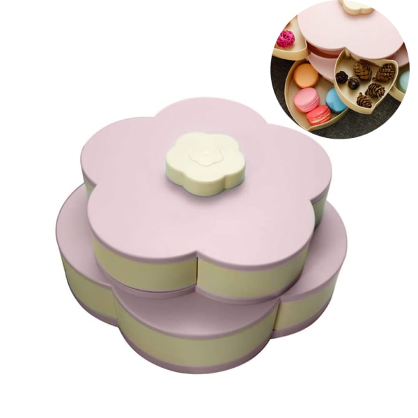 Tidyard Double Layers Snack Box Godis tallrikar Kronblad Form Pink