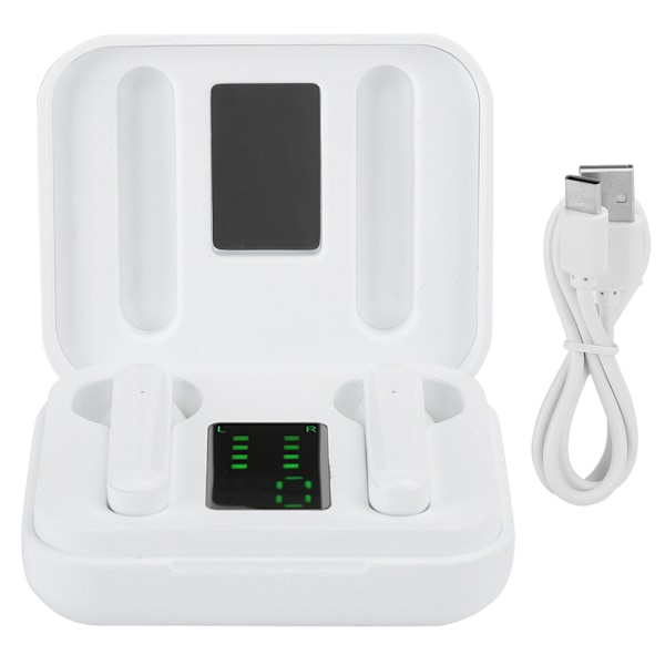 Bærbart Bluetooth 5.0 Headset True Wireless med LED Digital Display Stereo Øretelefon Hvid