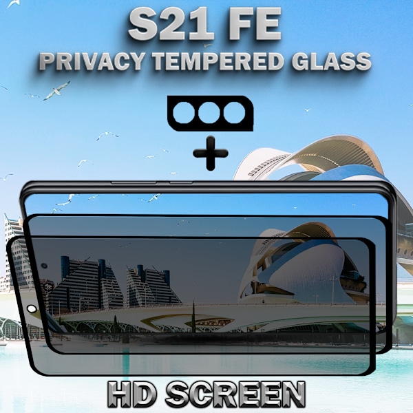 2-Pack Privacy SAMSUNG S21 FE Skärmskydd & 1-Pack linsskydd - Härdat Glas 9H - Super kvalitet 3D
