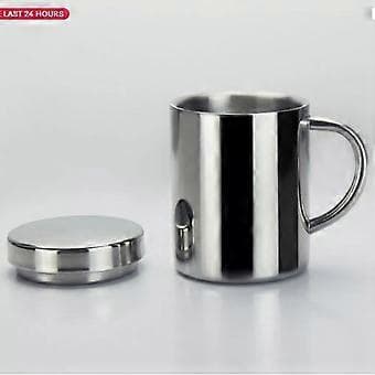 Dubbelväggig tekopp i rostfritt stål, isolerad kaffemugg, termos med lock
