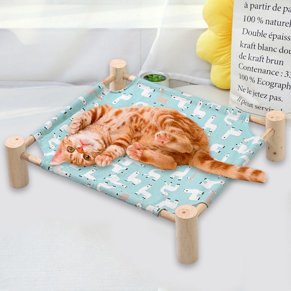 Kattbädd och katthängmatta, liten upphöjd träbädd för hundar, ventilerande utomhuskattbädd för alla årstider, upphöjd husdjurssäng för inomhusbruk Style 2
