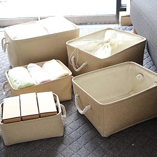 (Vaskbar, beige, lille, 31×21×16cm) Tyk lærred Foldbar Opbevaring