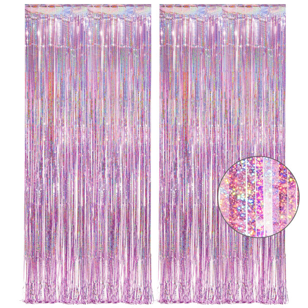 Pink Tinsel Curtain Party Backdrop - Glitter Foil Fringe
