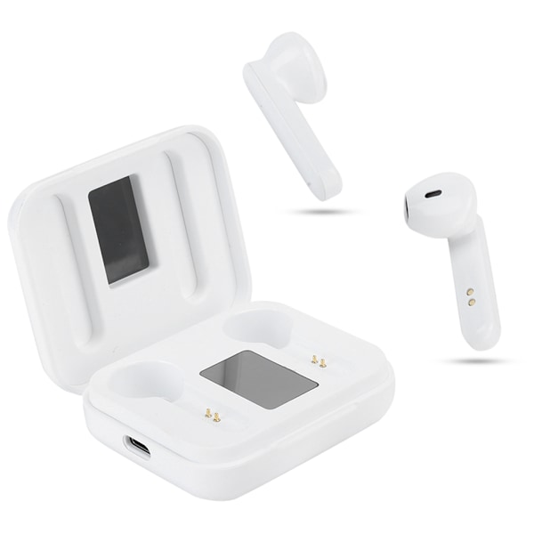 Portabelt Bluetooth 5.0 Headset True Wireless med LED Digital Display Stereo Hörlurar Vit