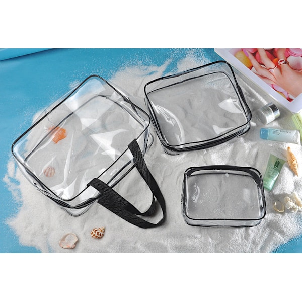 3 stk. toilettaske, transparent makeup taske