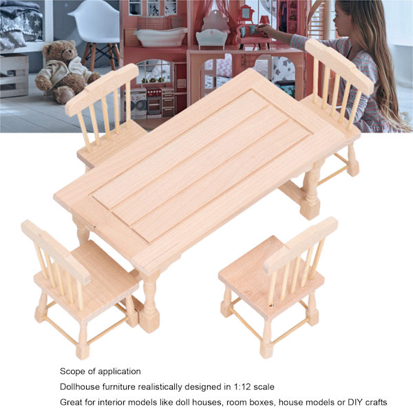 Miniatyr Matsalsset För Dockhus, Realistisk Design Trämöbelmodell Miljövänligt Material Robust Konstruktion Inredningsmodell Möbler (5 st)