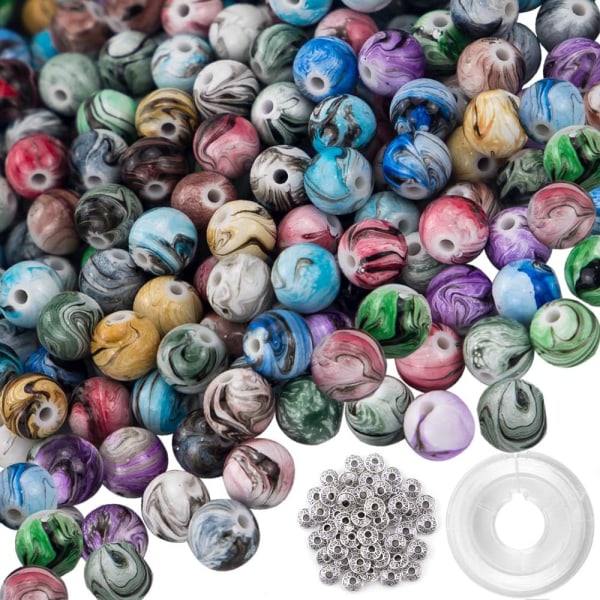 500 akrylpärlor lösa pärlor med bläckmönster för smycken