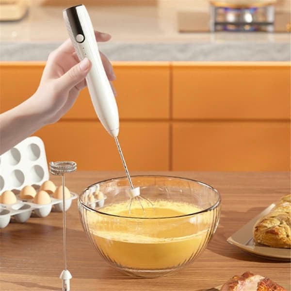 Håndholdt mælkeskummer, USB genopladelig mælkeskummer, mini mælkeskummer, 3-trins justerbar til æg og mælk