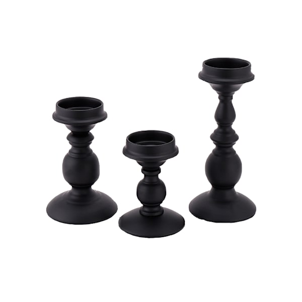 Candle Holder Set of 3, Black Vintage Metal Pillar Candle