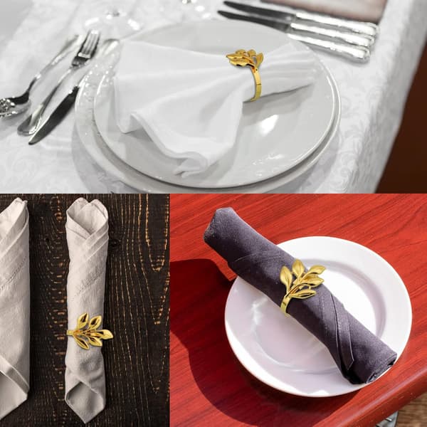 6 stk. bladservietringe, metalservietring servietholder serviet