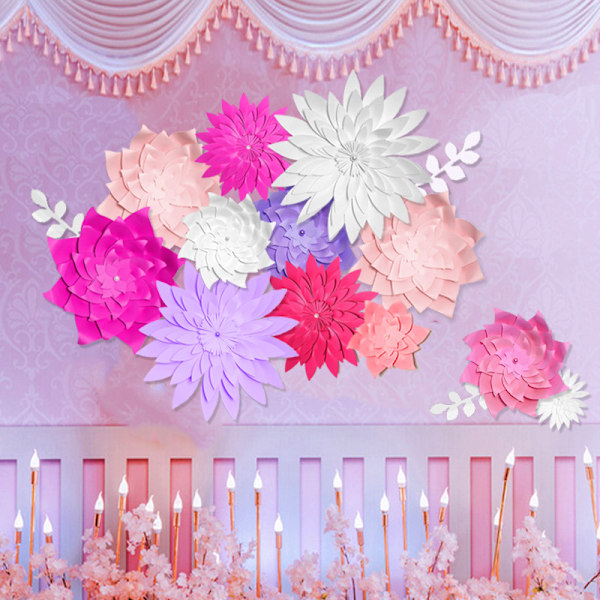 Blommor Väggkonst Dekor, Flera Lager Blomma för Inomhus Utomhus Hem Sovrum Vardagsrum Kontor Trädgård Pink