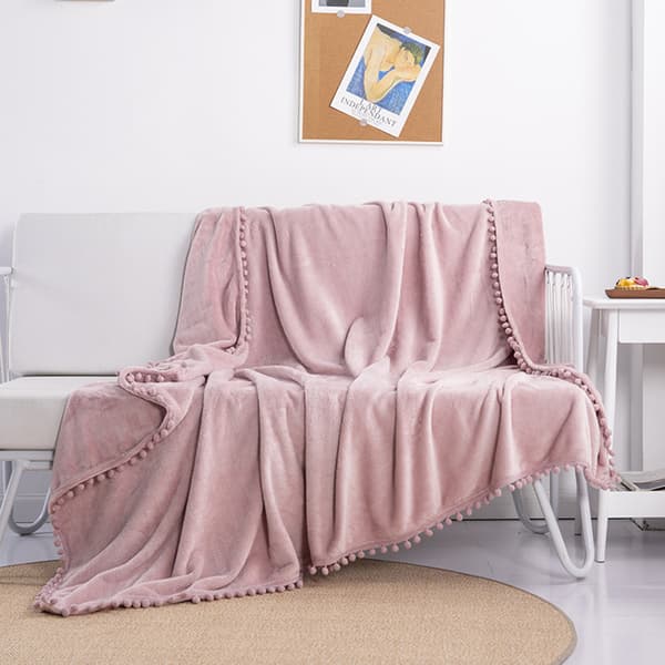 Flannel tæppe, pomponer, hyggetæppe, sofatæpper, 150 x 200 cm, fleecetæppe til sofaen, blødt og varmt, fluffy tæppe, 150 x 200 cm, som