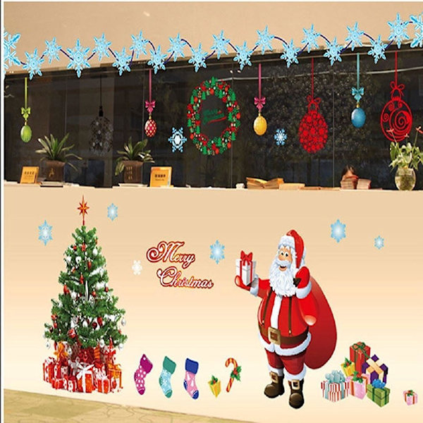 Christmas Windows Static Stickers Clings Santa Claus Snowman