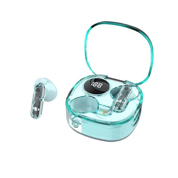 MAX20 Grøn Gennemsigtig Etui Trådløse Bluetooth Høretelefoner med Digitalt Display Opladningsetui (In-Ear)