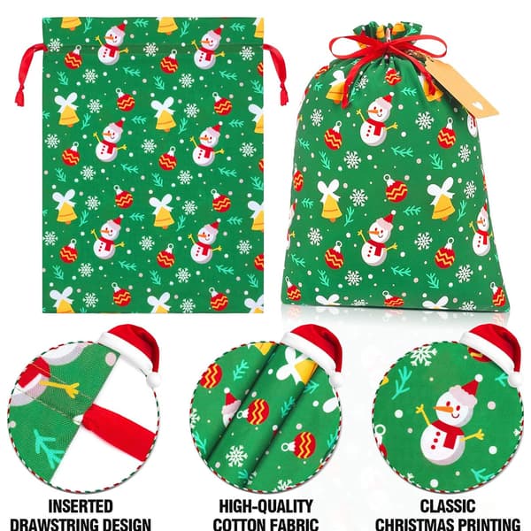 10 st Julklappspåsar med Dragsko, Julklappspåsar Blandade Storlekar Bulk, Julklappspåsar Bomullstyg Presentpåsar