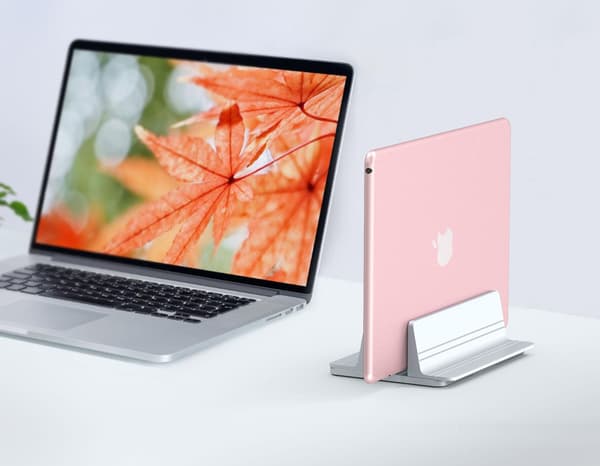 Vertikal laptopstativ, aluminiums laptopstativ justerbar skrivebords laptopstativ rosa