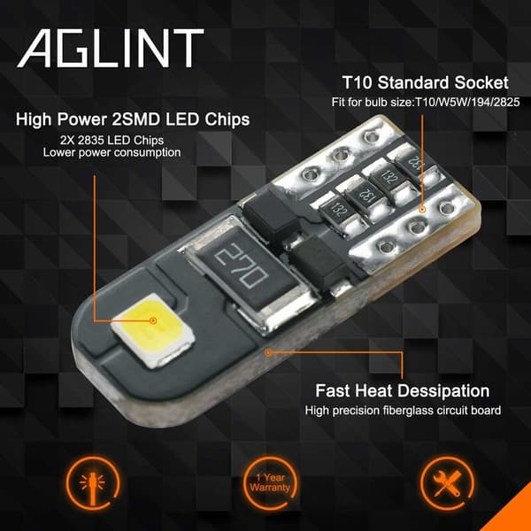T10 LED-lampor CANBUS 12V Vit Ingen Polaritet Designad W5W Bil Interiör