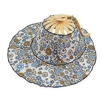 Bambu Fläkt Vikbar Solhatt Blommig Solskydd Keps Lätt Multifunktionell Ihålig Design Bred Brätte Dam Vikbar Fläkthatt (blå blomma)