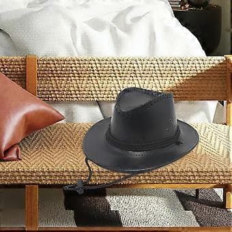 Western Cowboy Hat Solhat Læder til Kostume Tilbehør Ferie Udendørs Camping (sort)