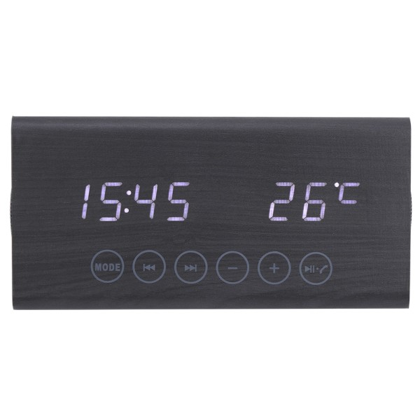 Träväckarklocka Bluetooth Trä Högtalare Temperatur/Tid