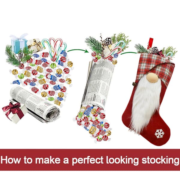 Julstrumpa, Skägg Rutig Röd Grå Ansiktslös Docka Julstrumpa Tryck Julstrumpor Socka red