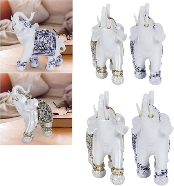 Feng Shui Elefantstatuer, Hvite Elefantfigurer med Hevet