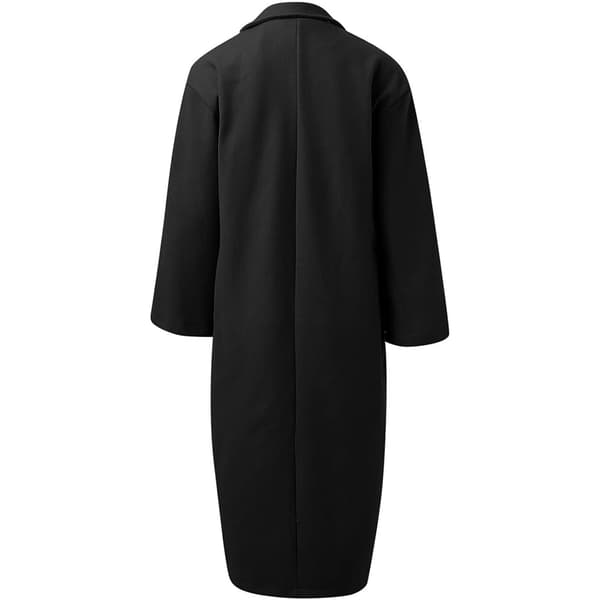 Lång vinterjacka för damer, dubbelknäppt vindjacka, elegant enfärgad ulljacka, nedfälld krage, långärmad vinterkappa, ullkappa