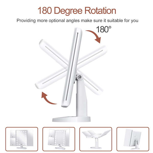 Sminkningsspegel med belysning, 1x 2x 3x